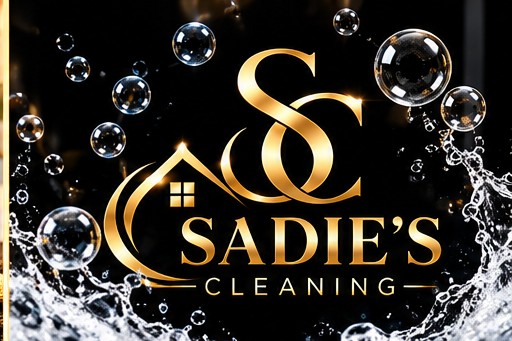 The Sadie's Cleaning gold logo surrounded by sparkling bubbles